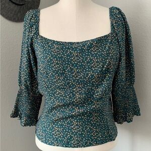 NWT - Women’s Lush Shirred Blouse (Teal Polkadot pattern / Large)